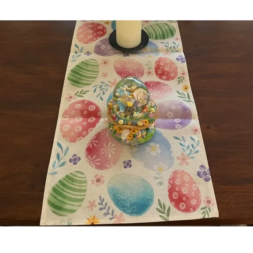 Easter Table Runner Eggs Spring Floral Decor Farmhouse Cottage Decorative Cloth